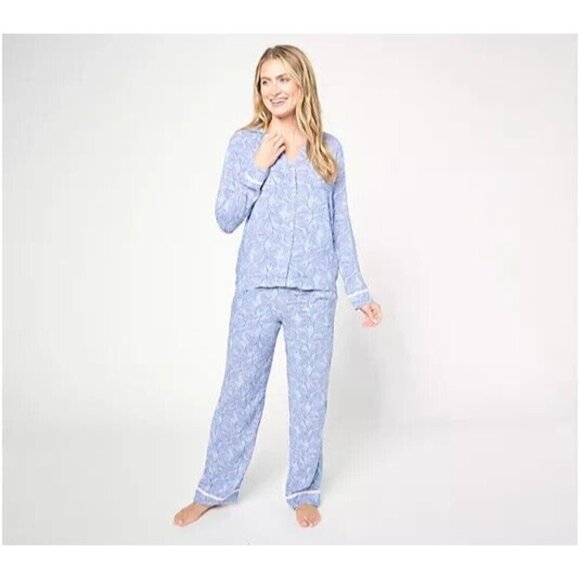 Sunday Brunch Chally Notch Collar Pajama Set Ikat Leaf,X-Large A665060 - Picture 1 of 1